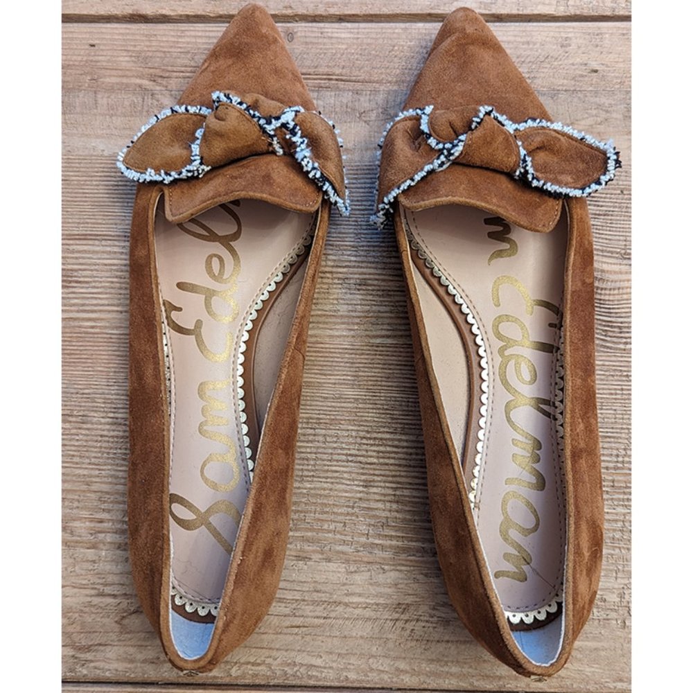 Sam Edelman Rochester Bow Flats in Luggage Brown Suede Size 7.5